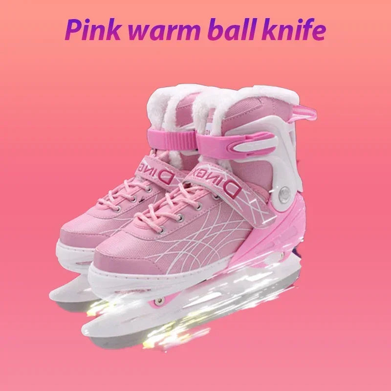 Adjustable Size Speed Skating Shoes Thermal Stretchable Ice Skates Ski Shoes Thicken with Ice Blade for Kids Adult Men And Women