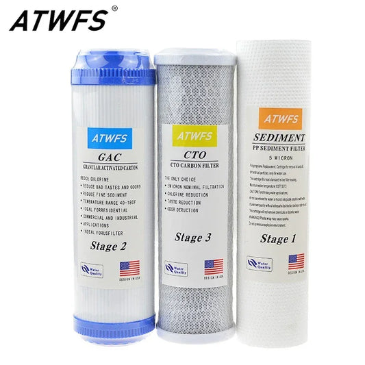 10-Inch Water Purifier Filter UDF Granular Activated Carbon Filter+PP Cotton Filter+CTO Compressed Carbon Water Purification