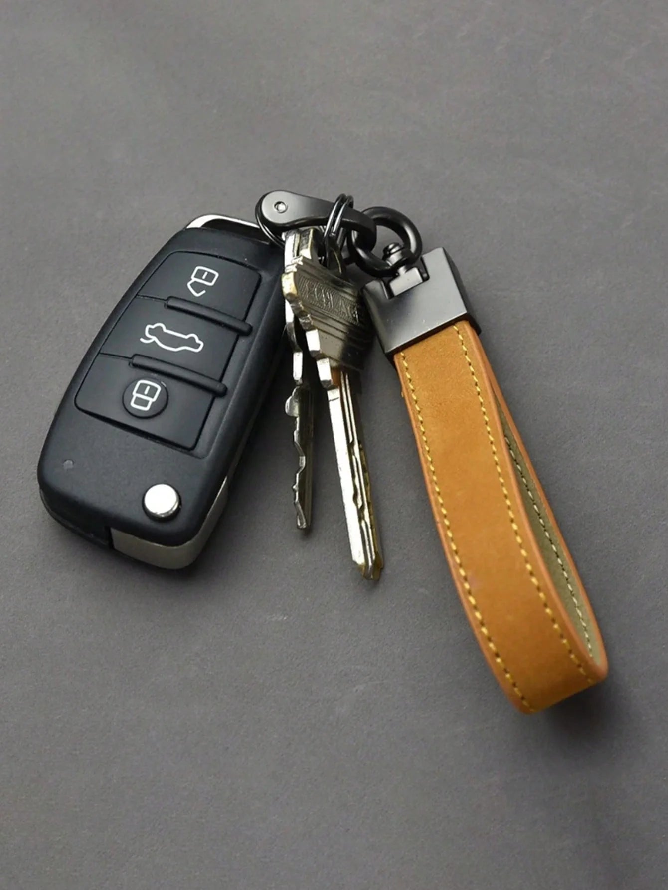 Genuine Leather Keychain (Men & Women), Suede Finish, Minimalist Design, Premium Top-Grain Cowhide, Durable Metal Ring, Gift for