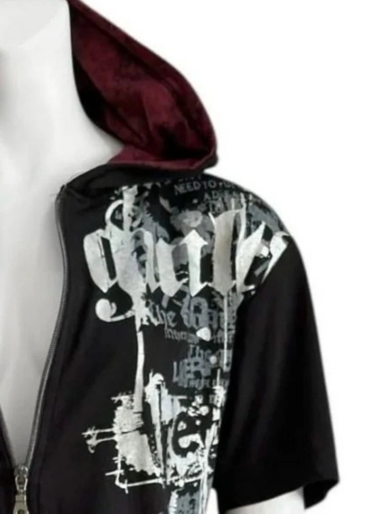 Harajuku Letter Printing Hoodies Women Streetwear Casual Slim Fit Hooded Sweatshirt Y2k Aesthetic Vintage Grunge Zipper Hoodie