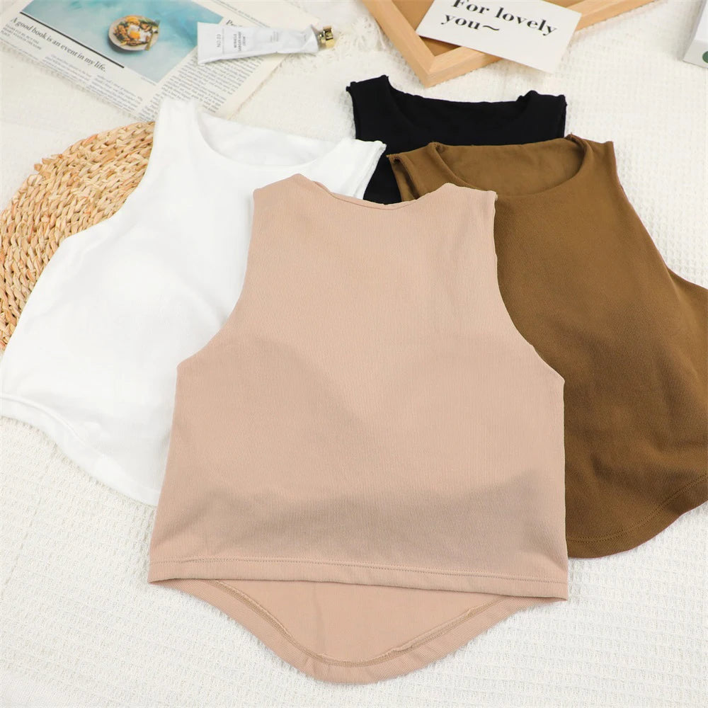 Summer Women Tank Tops Solid Color Camisole with padded Bra sexy Off Shoulder O Neck Elastic Tank Top Casual Sport Vest