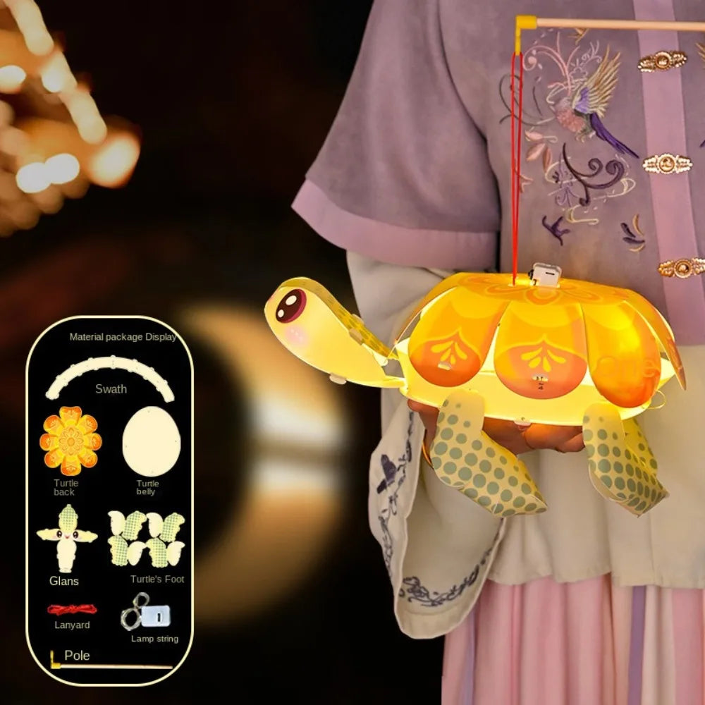 Cartoon Middle Autumn Festival Lantern LED Light Cute Festival Lantern Material Kits Luminous DIY Craft Hanging Lamps