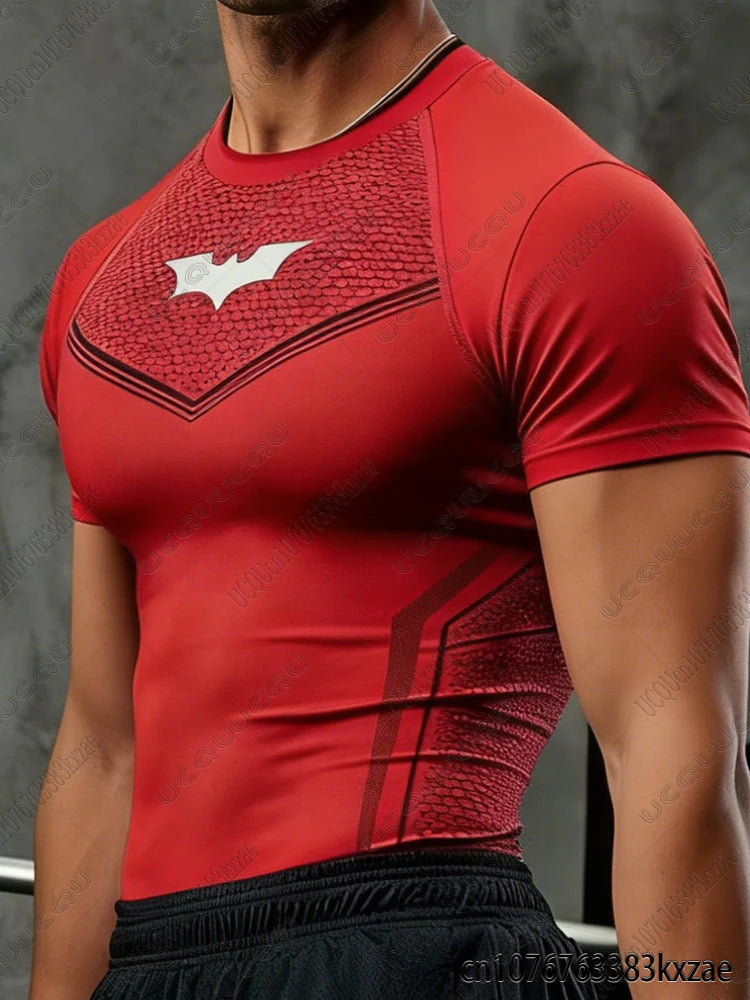DC Batman Print Men's Sports Running Fitness Top Summer Breathable Quick Drying Long/Short Sleeve Classic Gym Tees Man Tops