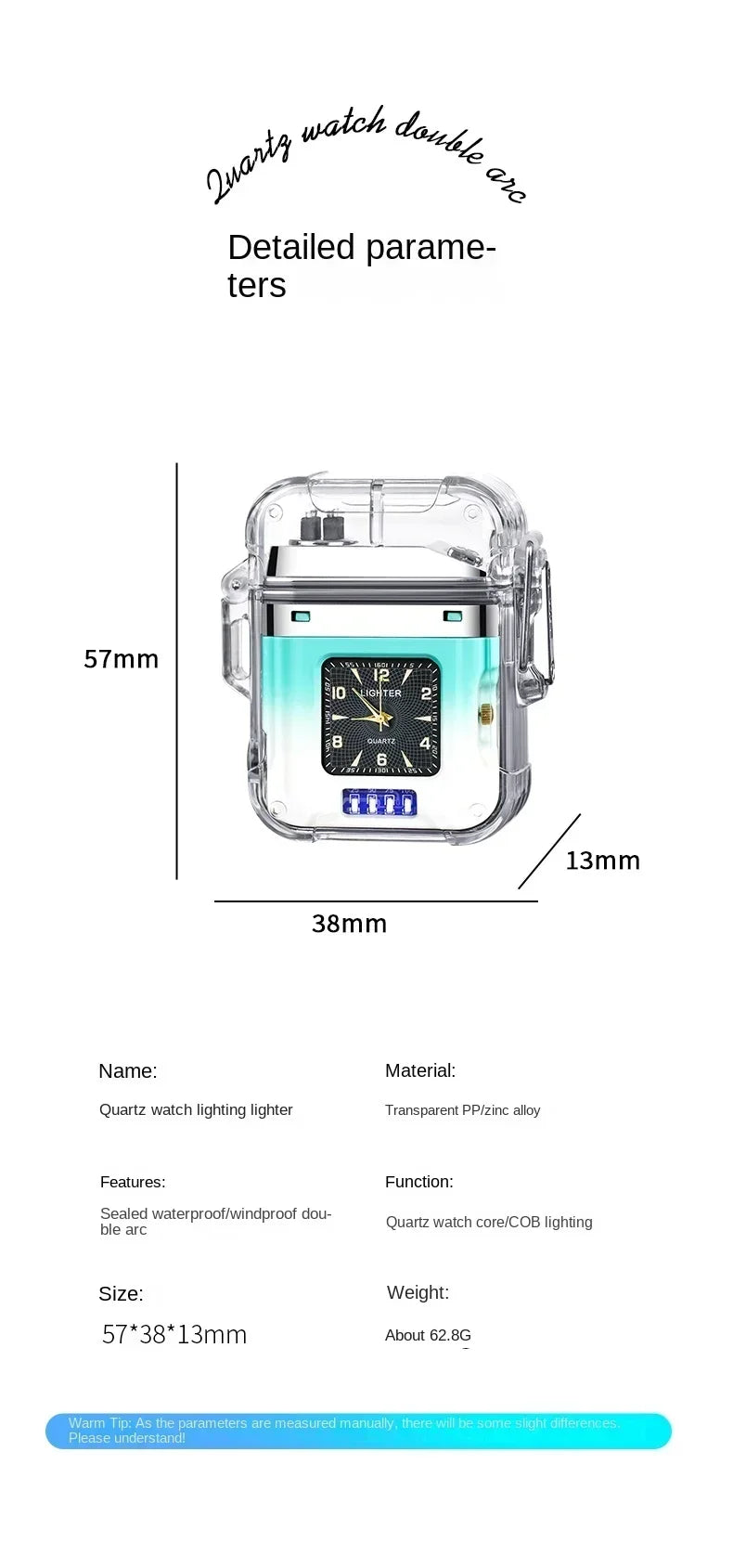 Waterproof Watch Lighter Windproof USB Plasma Rechargeable Lighter Outdoor Portable Smoking Cigarette Lighter Men's Watch Gift