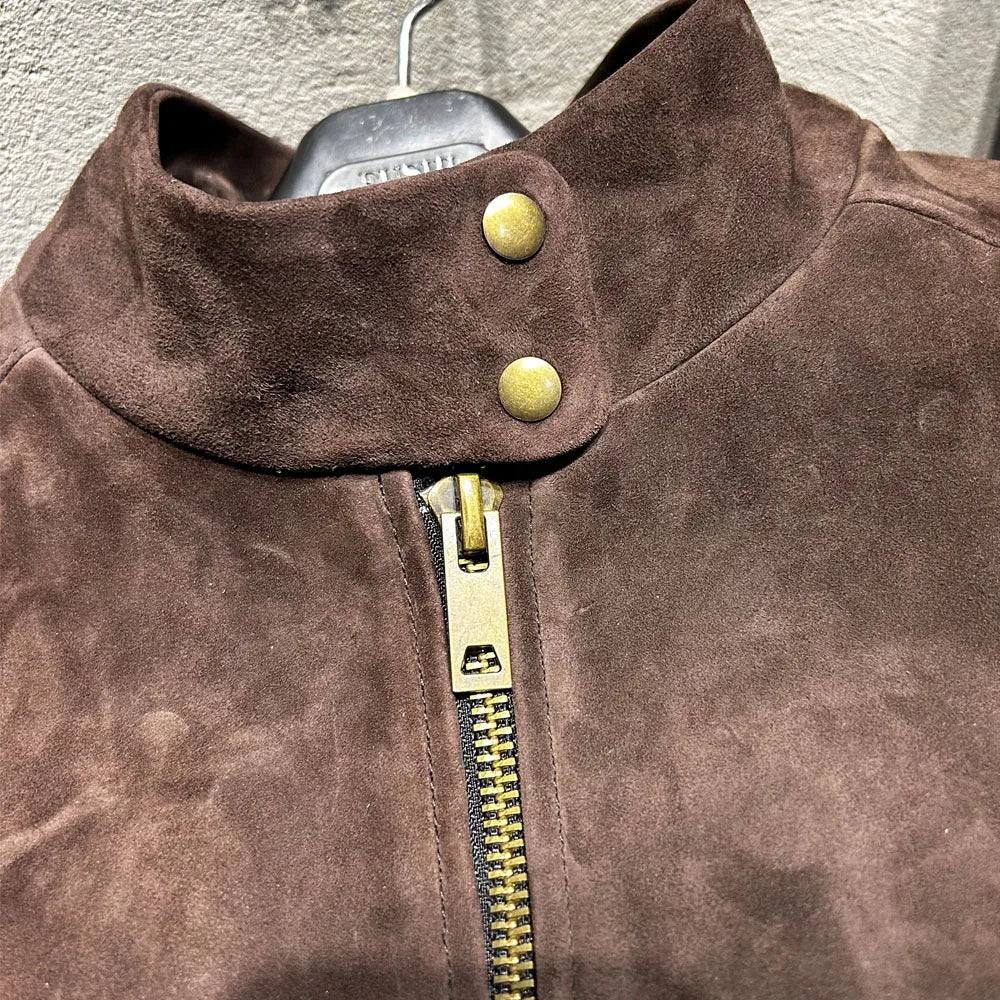 Cropped Suede Brown Women Jacket Drop-shoulder Real Leather Jackets 2025 New Outerwear