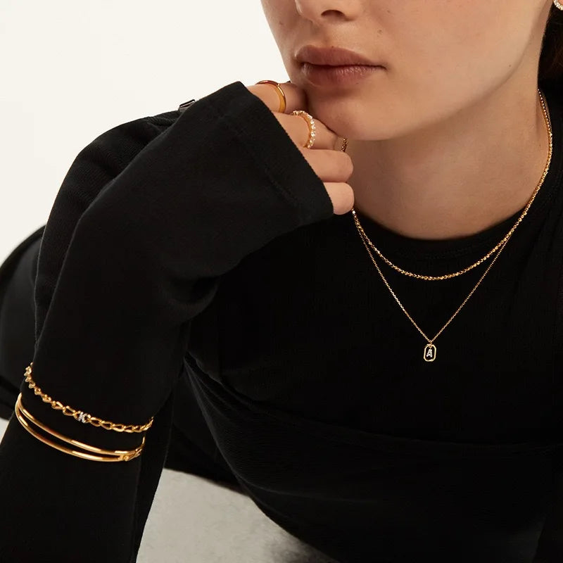 925 Sterling Silver Letter Necklace with 26 English Letter Zircon Pendant Geometric Design Personalized Necklace Luxury Jewelry