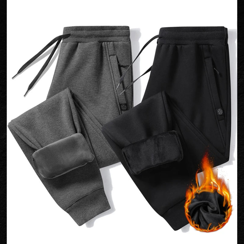 Men's pants 2025 autumn and winter with plush and thickened pure cotton casual sanitary pants, sports leg binding casual pants