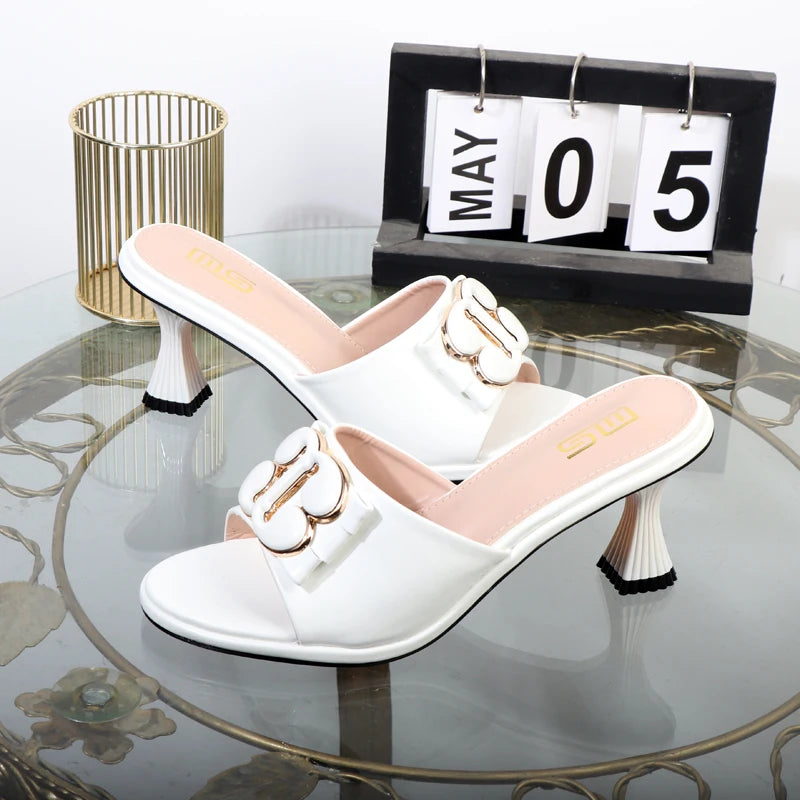 Women's slippers in summer 2024 wear sandals with thin heels high heels buckle is simple elegant black Women shoes
