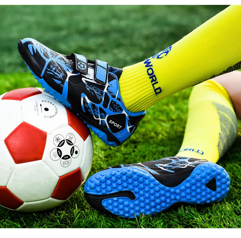 Kids Soccer Shoes HOOK&LOOP Football Sports Shoes Boy Outdoor Non-Slip Training Shoes Child Lightweight Children's Soccer Cleats
