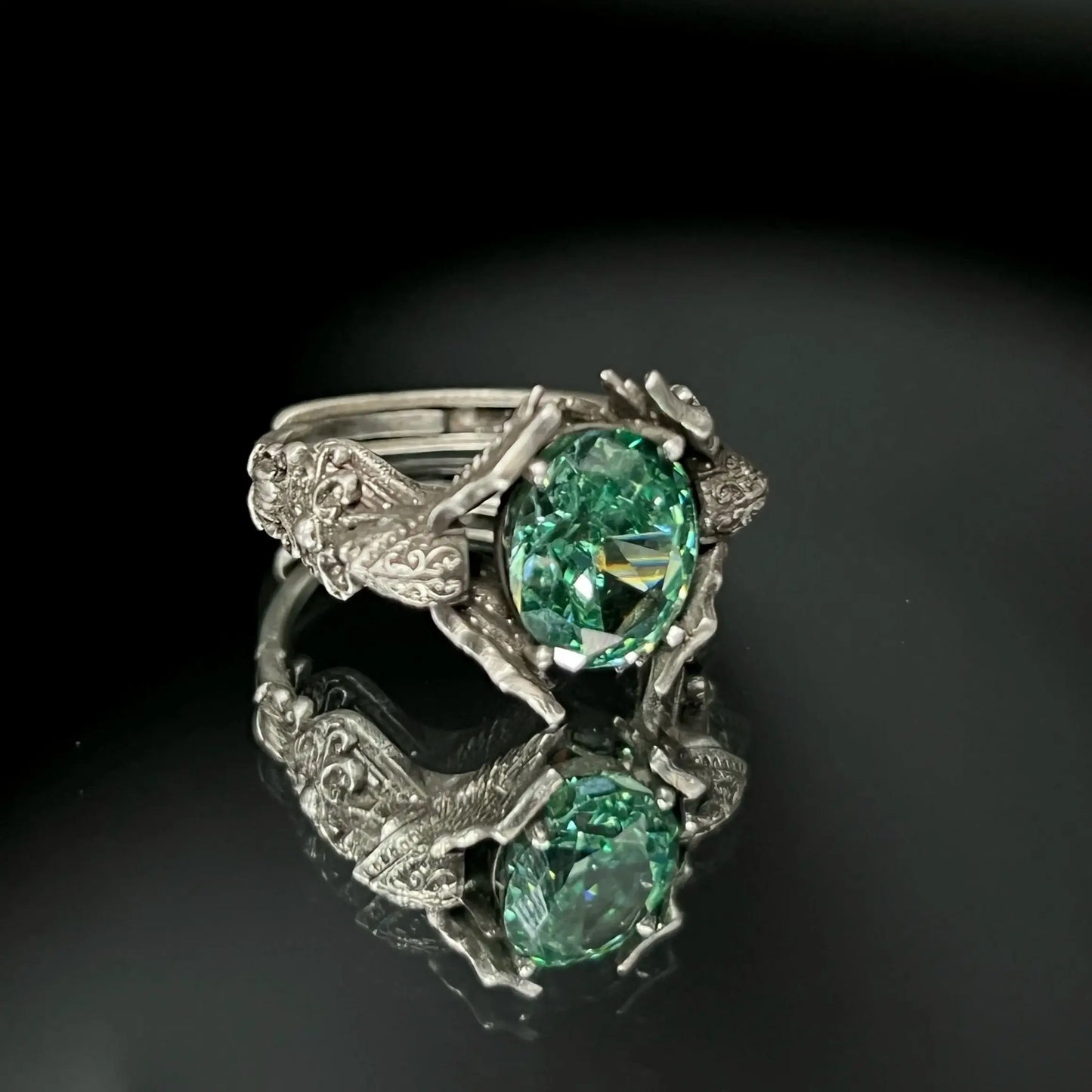 Sterling silver 925 original design hand-made Gothic dark soldiers set with diamonds ring
