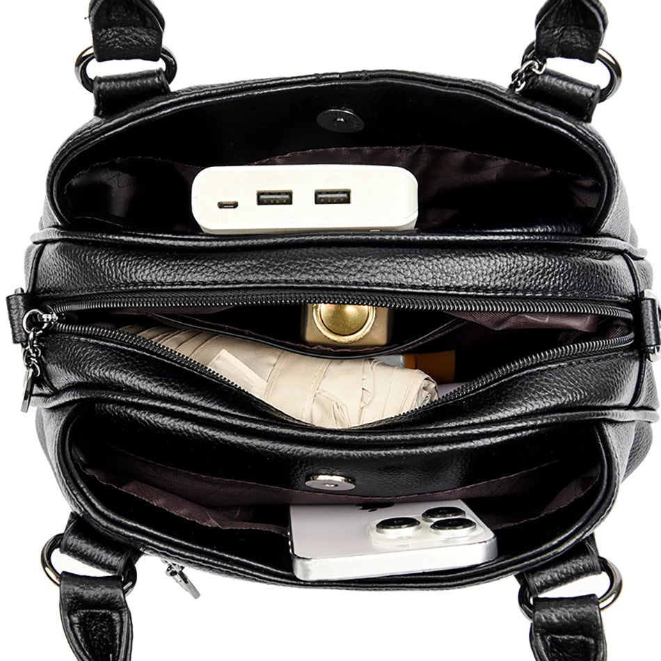 2024 New 3-layer Large Capacity Women Tote Bag Fashion Women's Trendy Shoulder Bags High Quality Soft Leather Female Handbag Sac