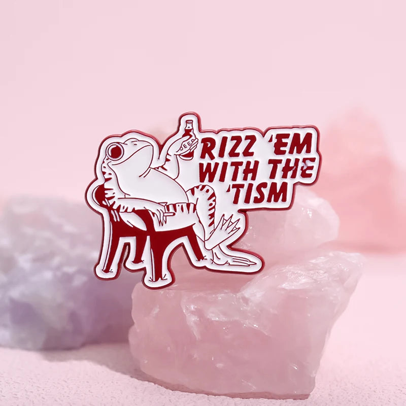 Autism Quote Rizz 'em with The Tism Enamel Pins Creative Frog Brooches Lapel Badge Accessories Animal Jewelry Gift for Friends