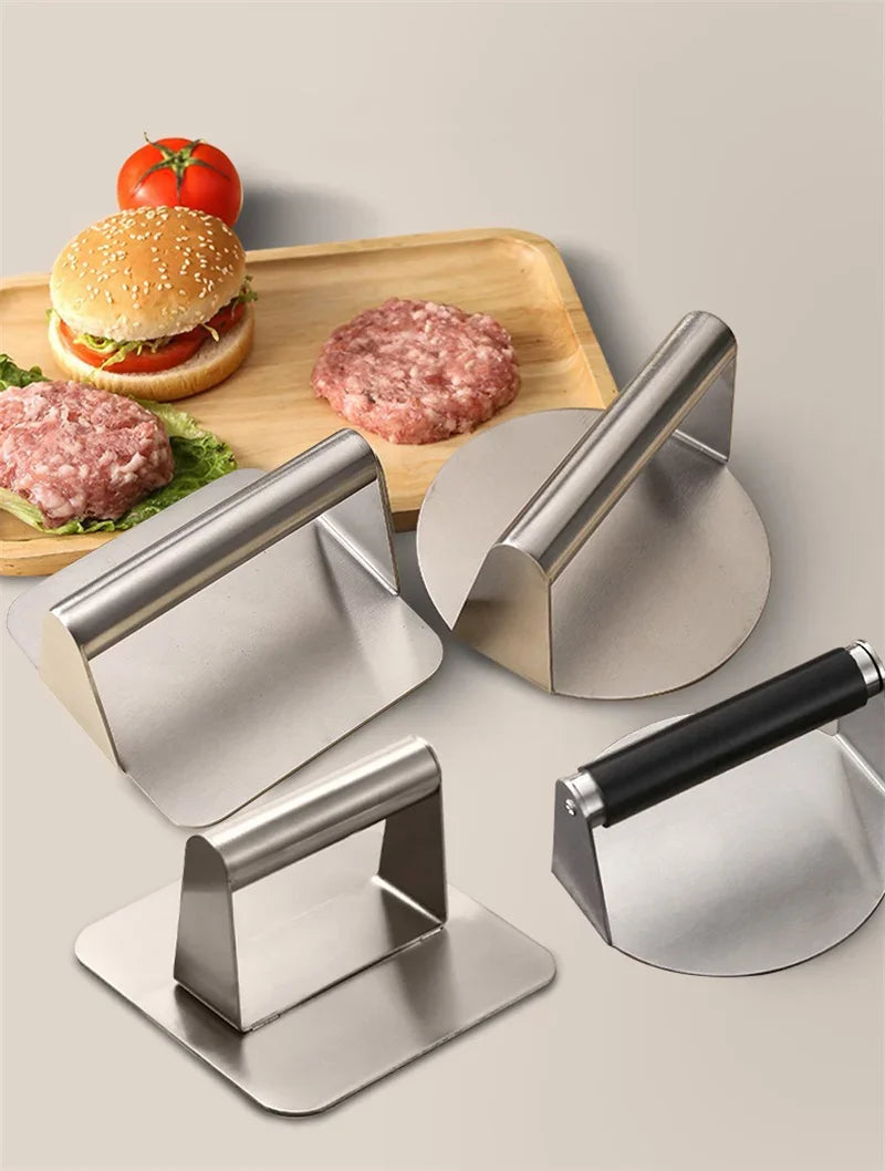 Hamburger Meat Press Stainless Steel Round/Square Smash Burger Press Deli Meats Kitchen Tool Flat Top Grill Tools Squeeze Grease