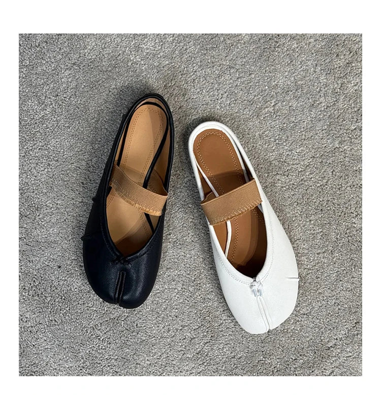Womens Genuine Leather Ballet Flats Black Sheepskin Pleated Tibi SplitToe Shoes Fashion Mules Designer Footwear