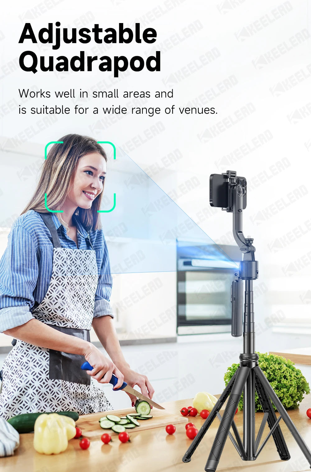 Tripod for Mobile Phone 360°Auto-Rotation Shooting C17 Quadrapod Selfie Stick Phone Stand AI Face Following, with Remote Control