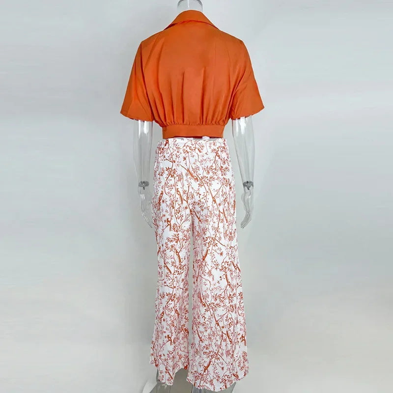 Pant Sets Summer New Bat Sleeve Print Shirt & Wide Leg Pants Two Piece Set for Women Fashion Women's Suit Chic and Elegant Set
