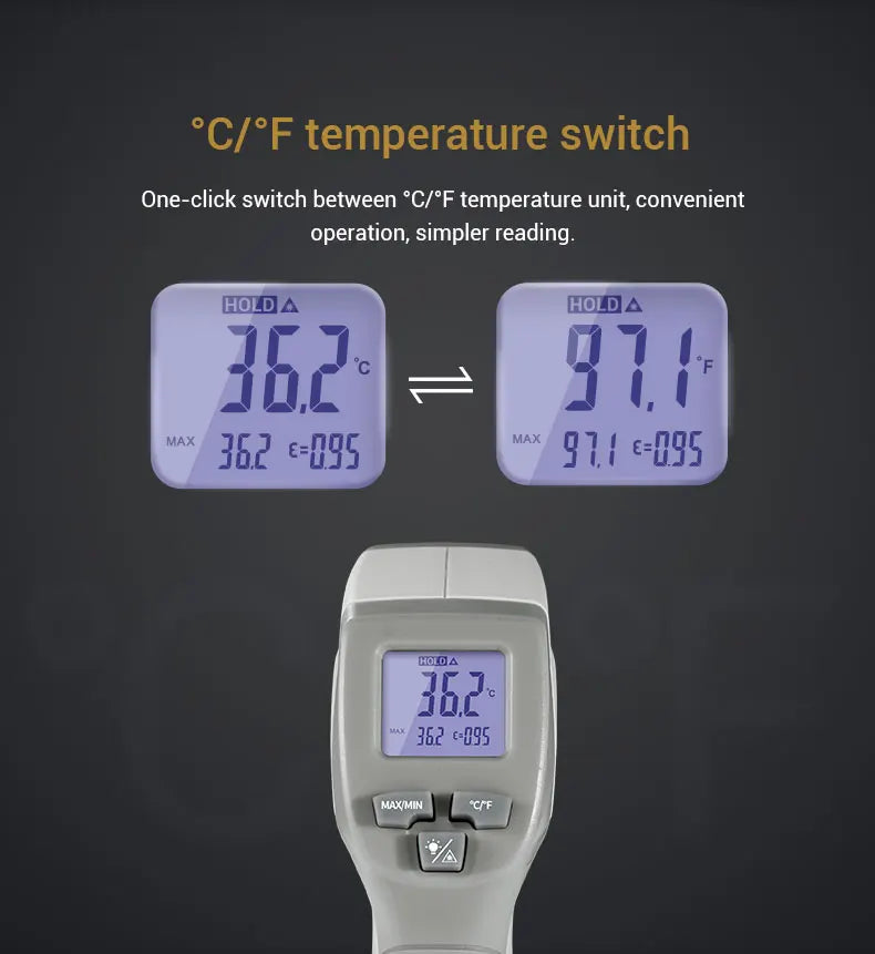 Industrial Laser LCD Digital IR Infrared Thermometer Temperature Meter Point -50-500 Degree Non-Contact Thermometer Pyrometer