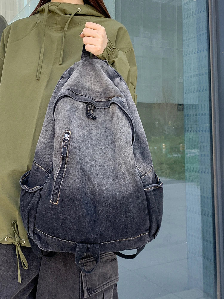 Men's and Women's Backpacks, Student School Bags, Large-Capacity Washed Denim Bags