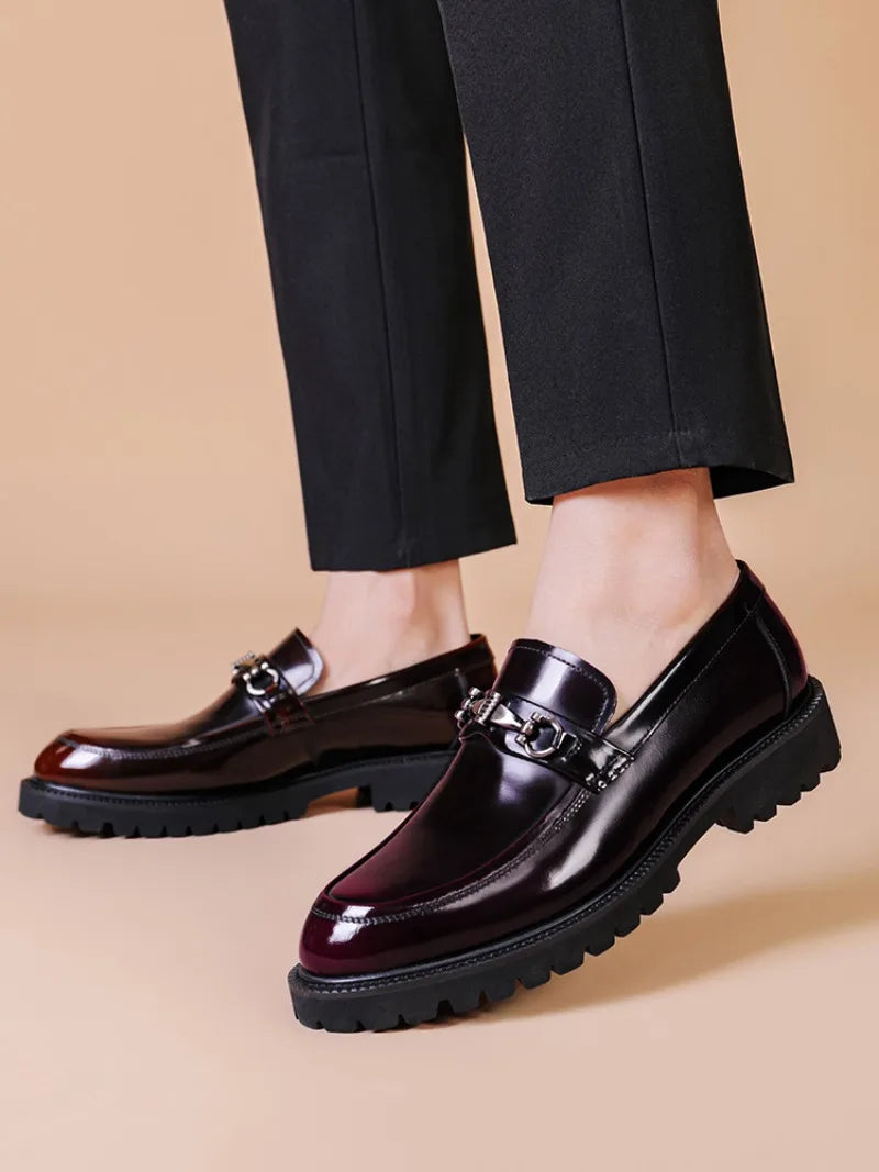 Men's Dress Leather Shoes Horse Street Buckle High Quality Men's Oxford Shoes Wedding Party Office Formal Shoe Large Size 38-48