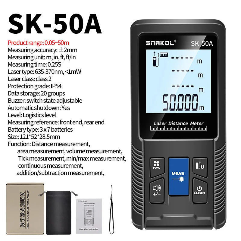 Snakol Laser Distance Meter 40m 50m 70m 100m 120m Rangefinder Digital Range Finder Trena Roulette Ruler Distance Measuring Tape