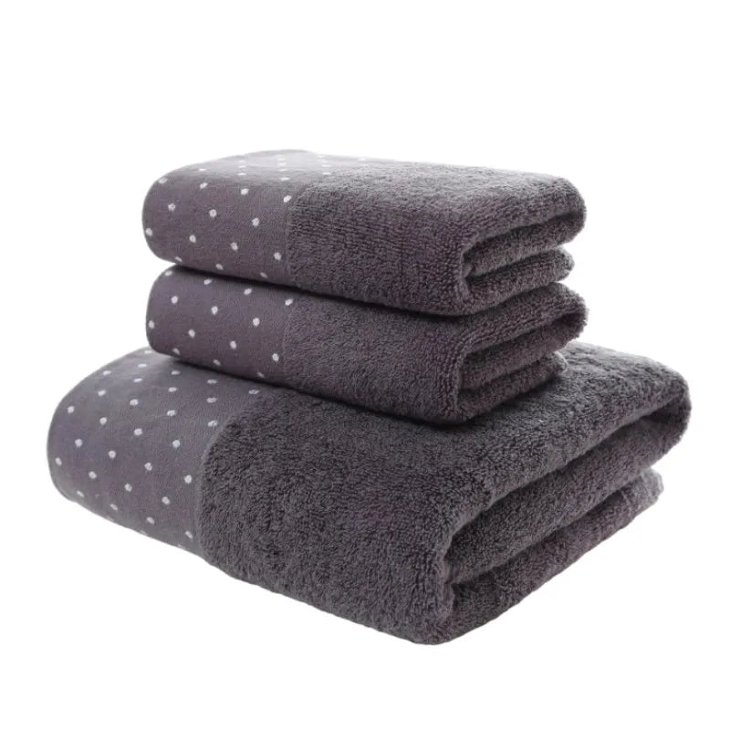 Inyahome Set of 3 Bathroom Cotton Towels Set Embroidered Luxury 2 Hand Towels 35x75cm and Big Bath Towels 70x140cm Washcloth