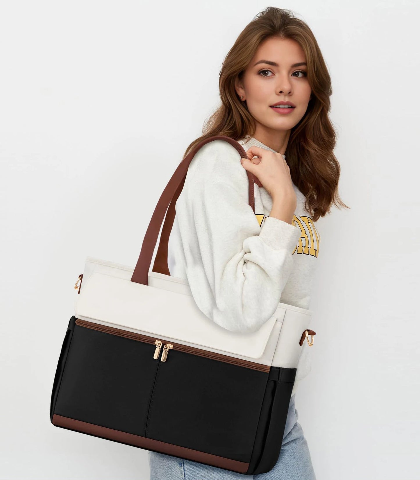 Women Laptop Tote Bag Large Capaci Handheld Shoulder Casual Crossbody Bag Commuter OL Inner Ket Nylon Fabric for 15.6 Inch Bag