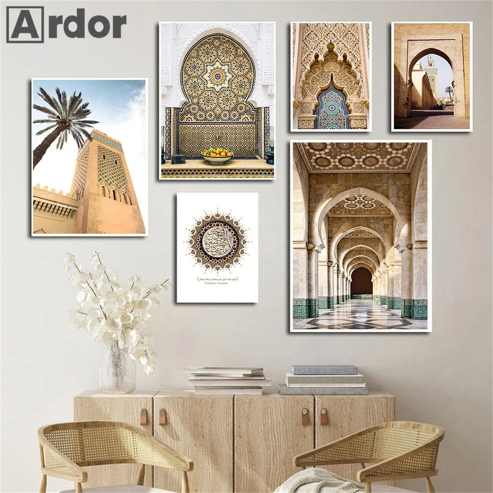 Islamic Morocco Astaka Canvas Painting Mosque No God Except Allah Calligraphy Poster And Print Boho Pictures Living Room Decor