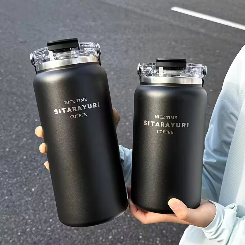 1.2L/1.5L Large Capacity Stainless Steel Insulated Water Bottle - with Wide Handle, Portable Outdoor Large Kettle,Hiking Bottle