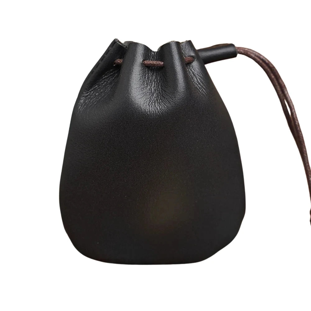 Genuine Leather Coin Purse Men Women Vintage Small Coin Wallet Hard Leather Money Pocket Drawstring Storage Bag