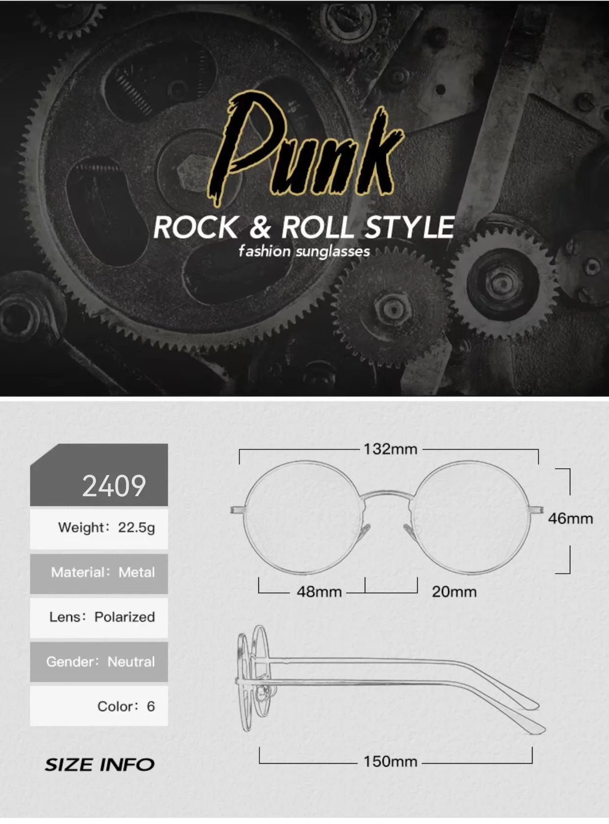Men Polarized Sunglasses Retro Punk Style Metal Small Round Frame Sunblock Sun Glasses Drive Sports Outdoor Travel Eyewear T251
