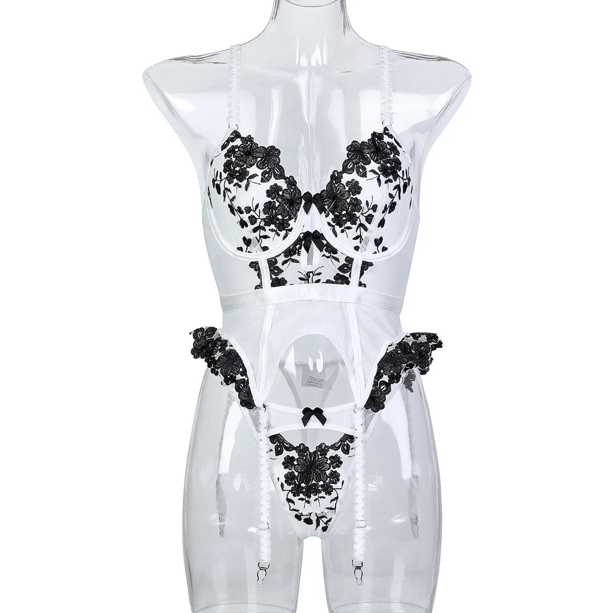 Lingerie Sexy Female Corset Sheer Stockings Garter Belt 3-Piece Erotic Set Suspender Lace Underwear Women OnlyFans Outfits
