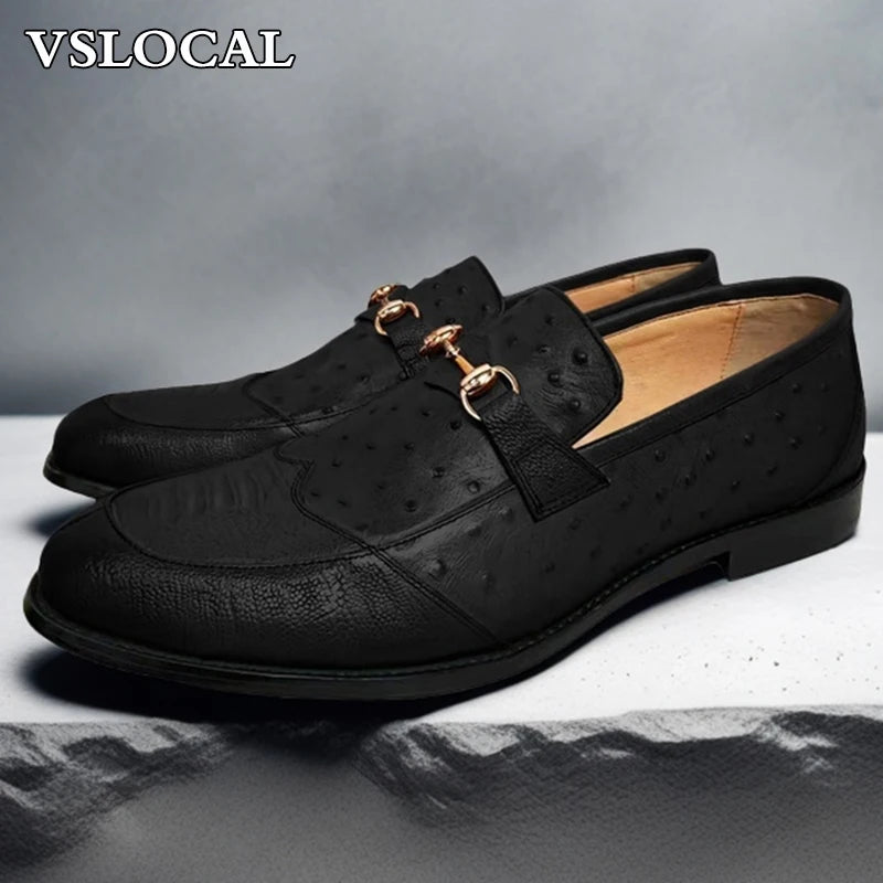 Luxury Men Loafers Shoes Black Horsebit Real Leather Loafers Slip on Casual Men Shoes Dress Wedding Office Shoes For Man