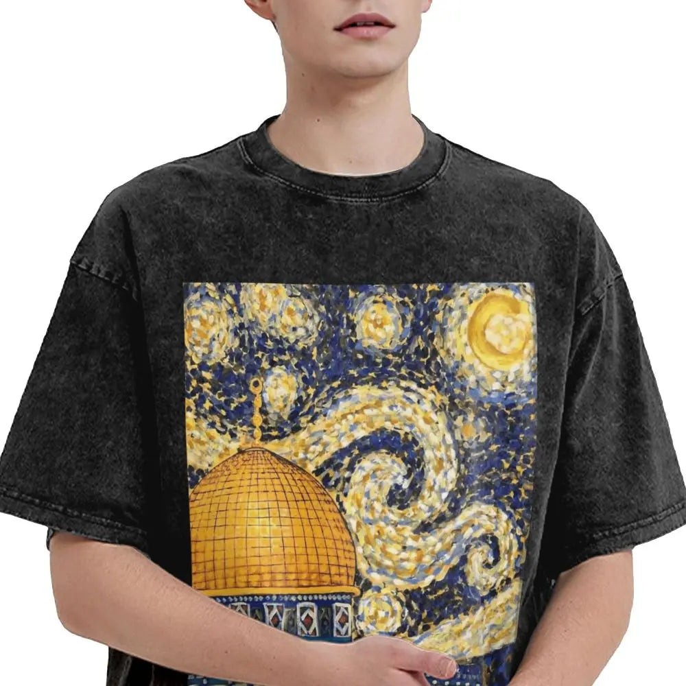 Palestinian Starry Night In Palestine T-Shirt Summer Streetwear T-Shirts Cotton Tee Shirt For Men Short-Sleeve Design Clothes