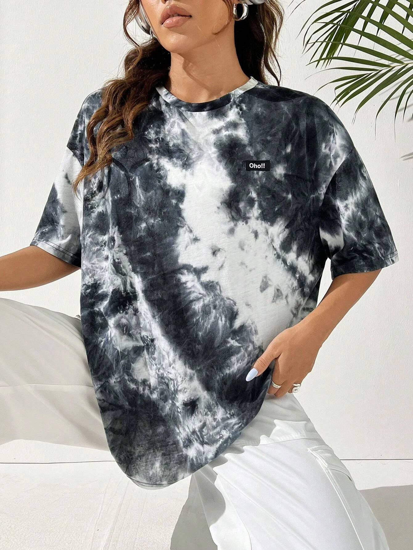 Summer Women TShirt Tie Dye Letters Drooping Shoulders Oversize Loose Short Sleeve Harajuku Y2k Casual Streetwear Women Clothing