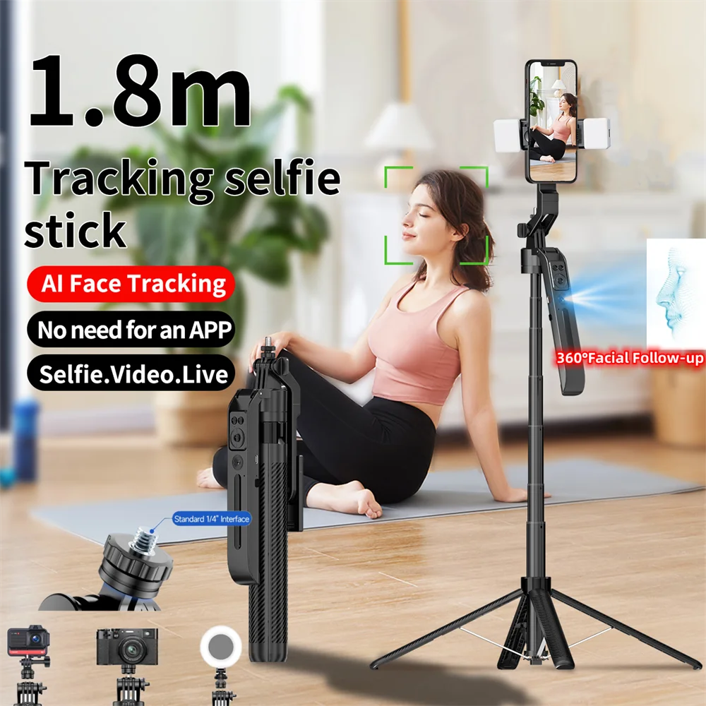 Gimbal Stabilizer With Bluetooth Remote 5 in 1 Smartphone Selfie Stick Intelligent AI Follow-Up Anti Shake Pan Tilt Tripod