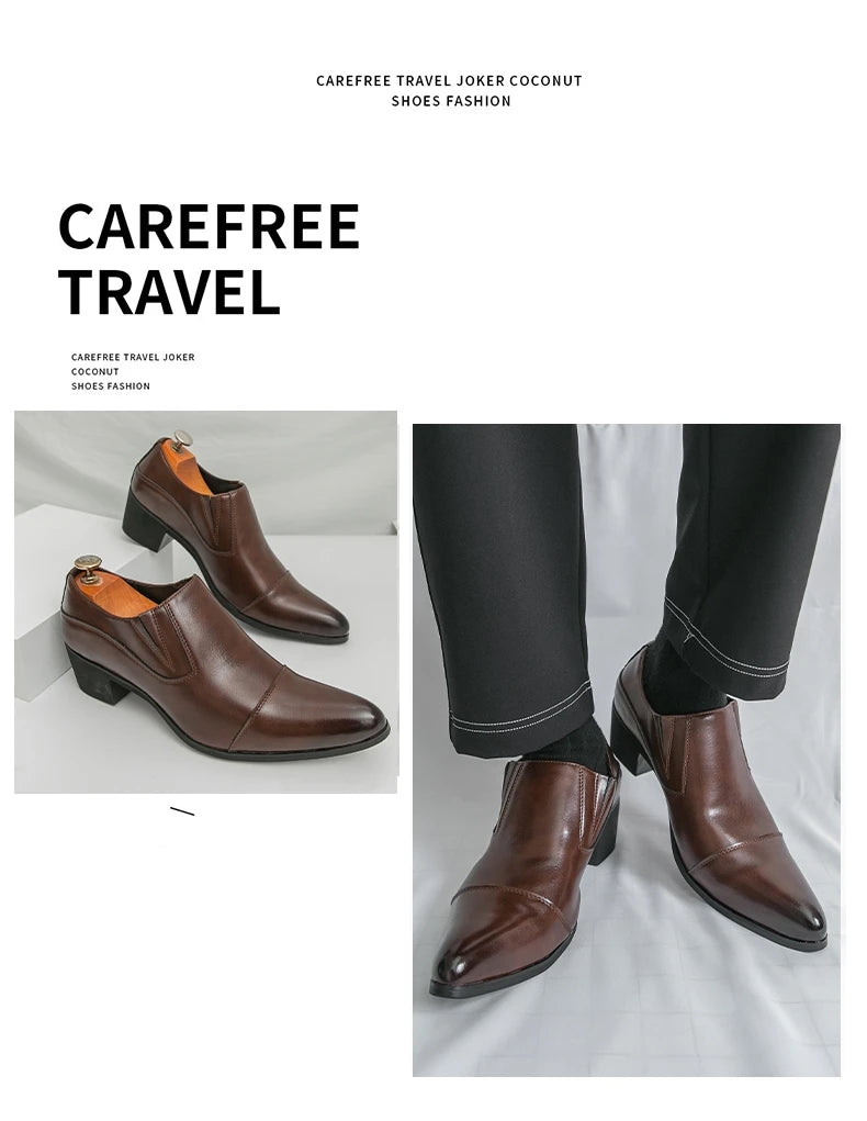 Black/Brown High-heeled Men's Shoes High-quality Dress Shoes Leather Non-slip Business Party Wedding Height Increase Men Loafers