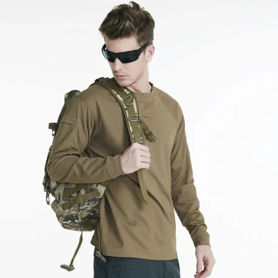 Spring Training Tactical Top Mens Elastic Wear-resistant Outdoor Sports Long Sleeved T-shirt Quick Drying Slim Round Neck Shirt