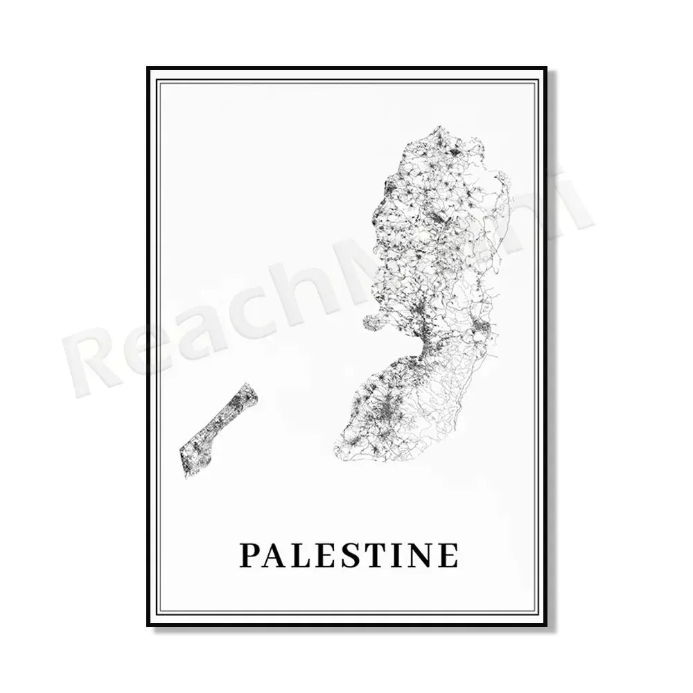 Palestine Poster Palestine Map Road Map Ramallah Black and White Print Bethlehem Palestine Map Palestine Travel Poster