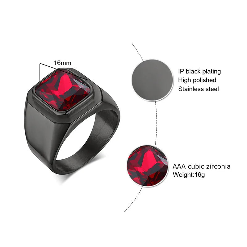 Vnox Stylish Square Natural Stone Signet Rings for Men, Stainless Steel Metal Finger Ring Party Gift Jewelry