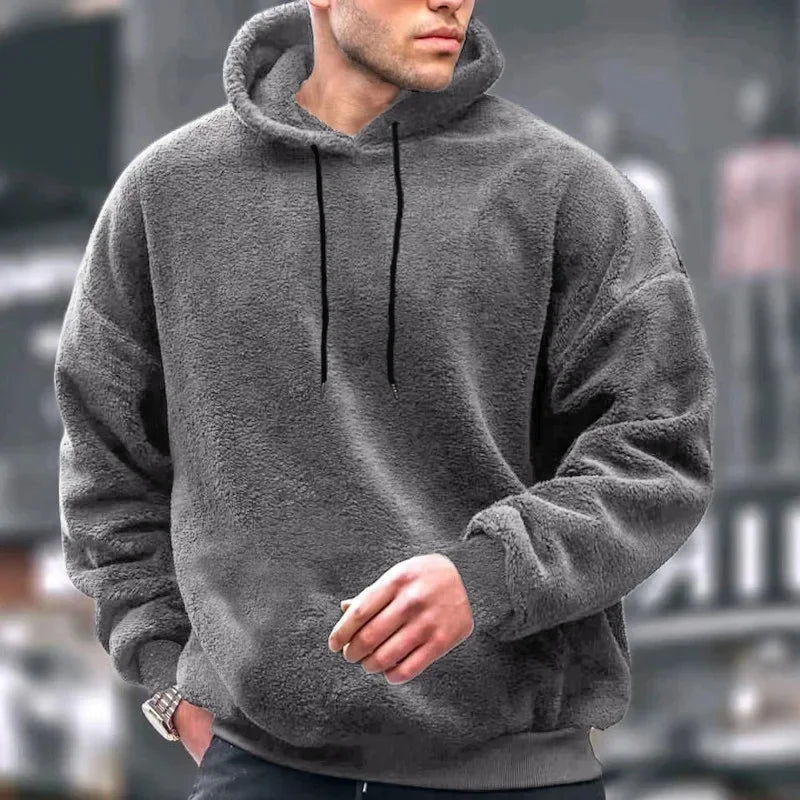 Autumn Winter Fashion Men's Hoodies Casual Trendy Solid Color coral fleece Long Sleeve pullover Loose Sweatshirts Male Hoodies