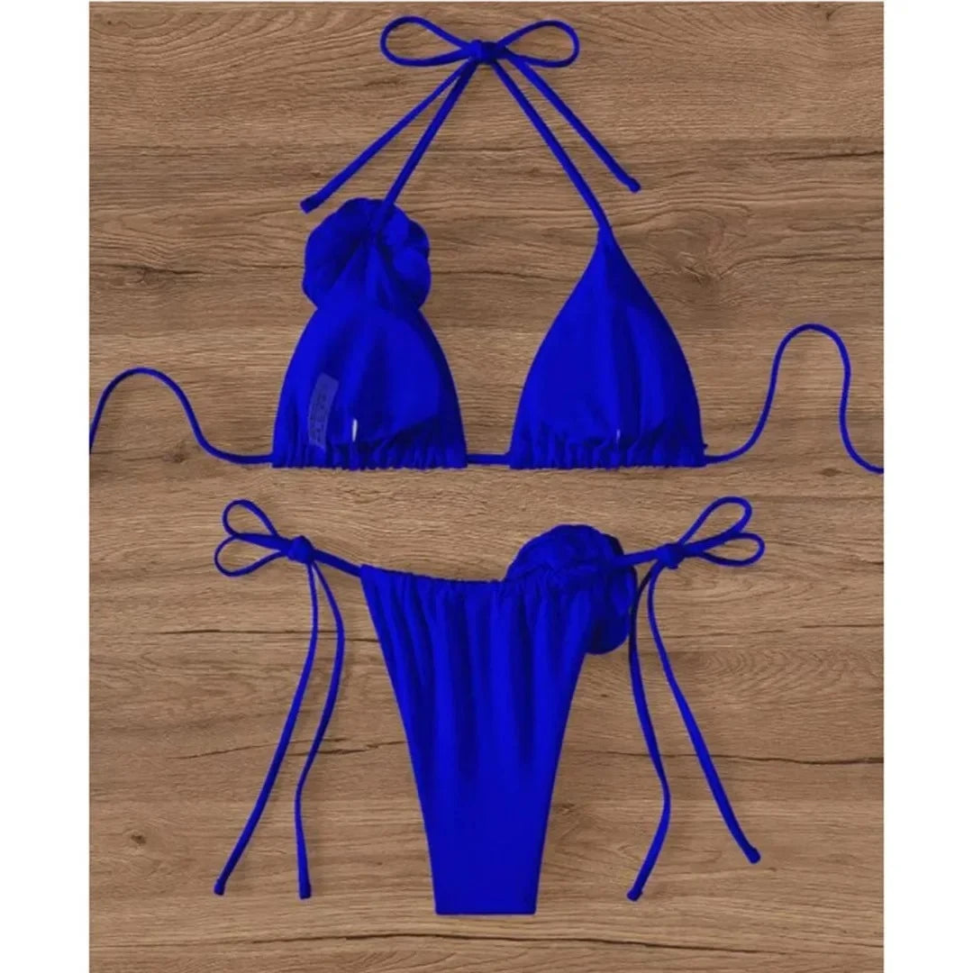 S - XL Sexy 3D Flowers Halter Strappy Bikini Women Swimwear Female Swimsuit Two-pieces Bikini set Bather Bathing Suit Swim