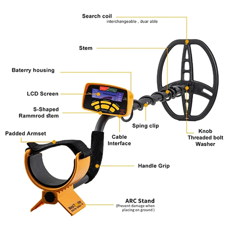 MD-6350 High-sensitivity Metal Detector, a professional treasure hunt detection device for gold Prospectors (Battery-free)