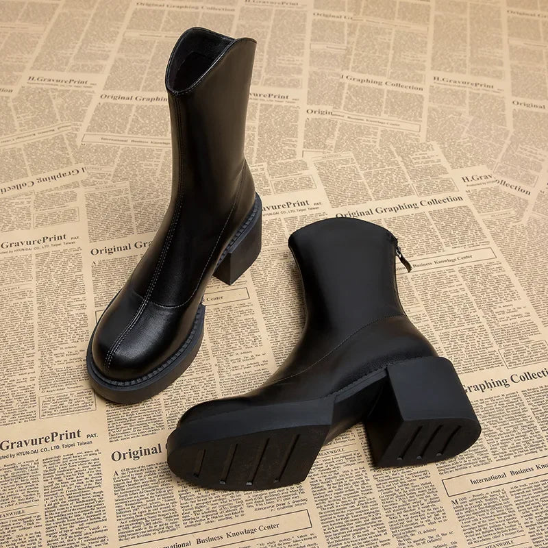 High Heel Women Ankle Boots Fashion High Quality Platform Shoes for Women British Style Brown Boot Comfor Women Waterproof Boots