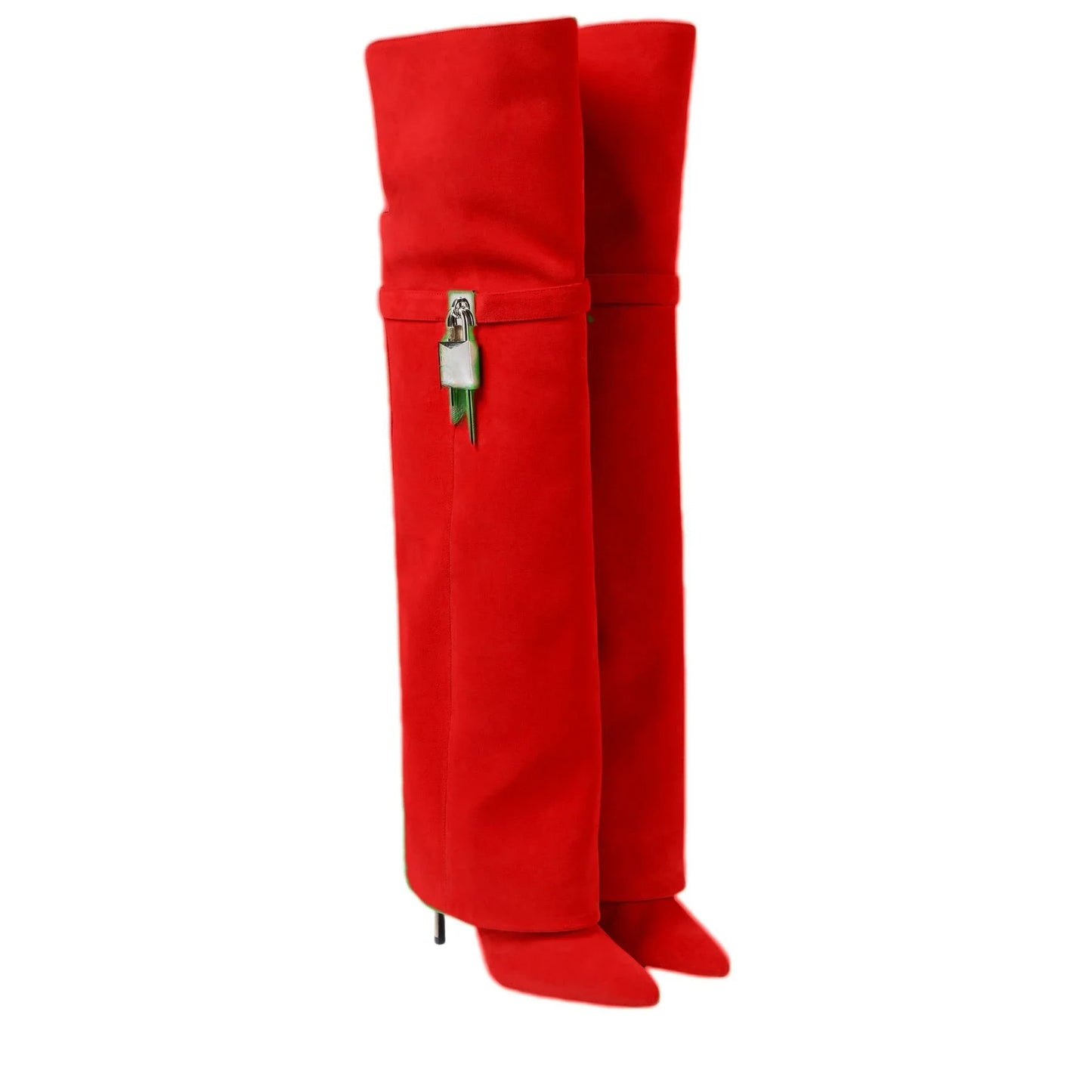 European and American women's fashionable large round toe over knee boots, slim high heels, shark button pants, long boots