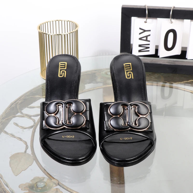 Women's slippers in summer 2024 wear sandals with thin heels high heels buckle is simple elegant black Women shoes
