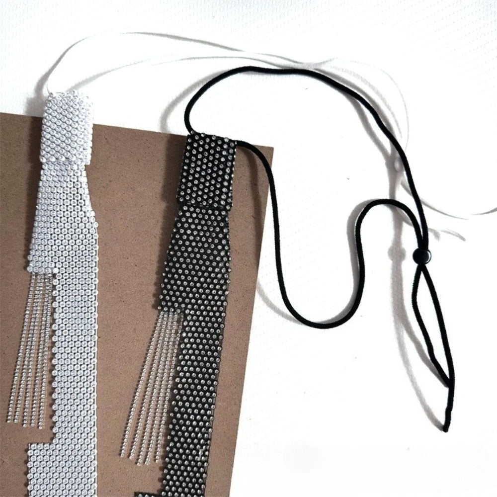 New Shiny Rhinestone Tassel Necktie for Women Fashion Luxury Wedding Banquet Necklace Shirt JK Collar Jewelry Accessories
