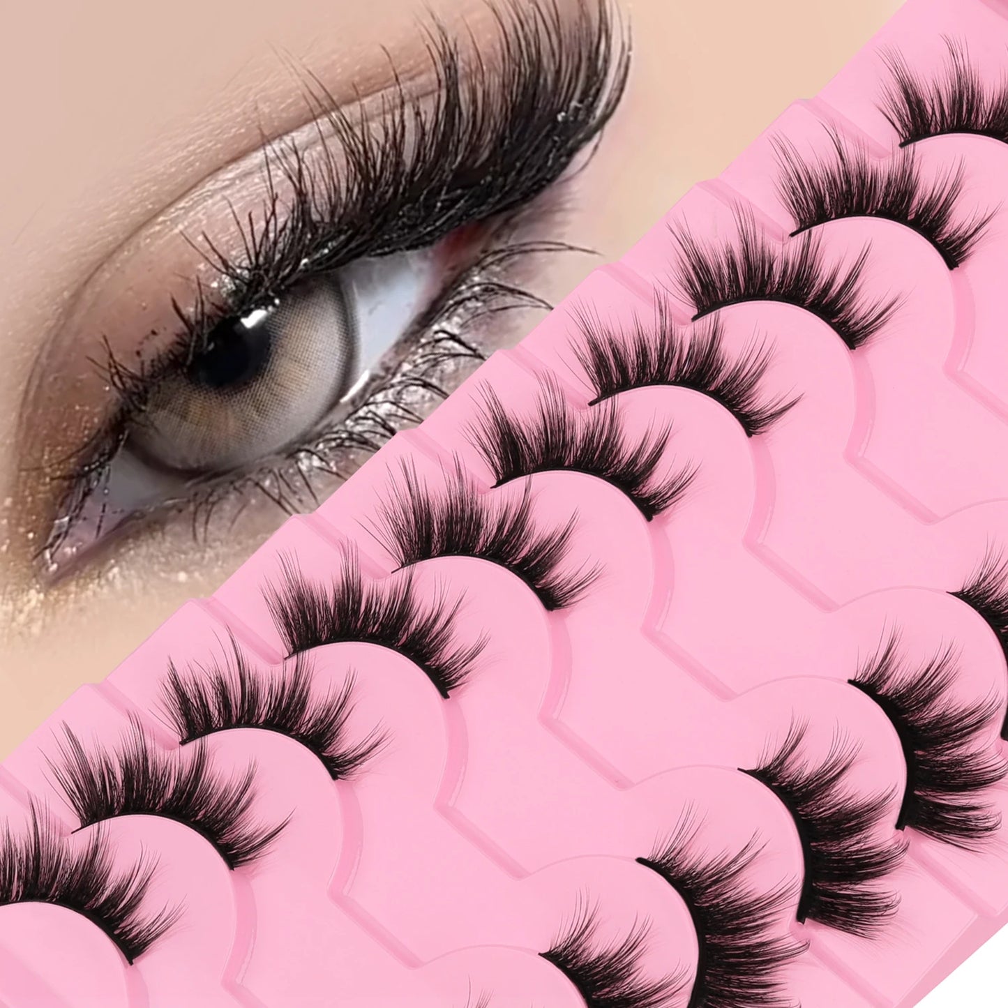 WOSHEER Half Eyelashes Natural Cat Eye Lashes Soft Wispy Faux Mink Lashes Eyelashes Extension Makeup