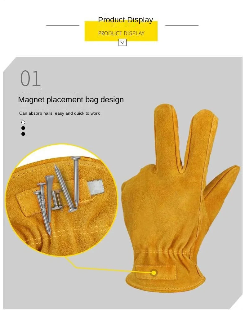 Work Gloves Cowhide Leather Men Working Welding Safety Protective Garden Sports MOTO Driver Clothing Gloves Mittens