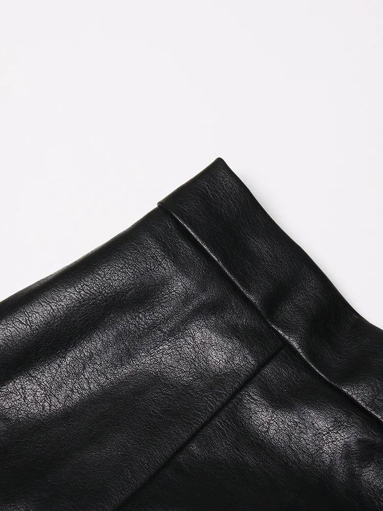 TWOTWINSTYLE Casual Patchwork Pu Skirt For Women High Waist Midi Folds Pleated Skirts Female 2022 Spring Fashion Clothing Style