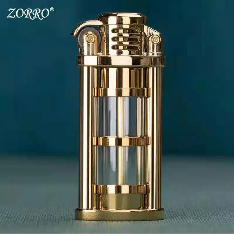 ZORRO Original Retro Metal Grinding Wheel Kerosine Lighter Transparent Fuel Tank Mini Cigarette Lighter Outdoor Survival Lighter